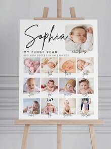 Personalized Baby's First Year Poster Template, Modern 1st Birthday Photo Collage Sign, Editable Year In Pictures Board, Instant Download,Baby Shower Party Decoration, Baby Room Decoration Back To School