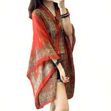 Plus Size Bohemian Floral Print Chiffon Shawl Scarf - Lightweight Beach Cover-Up For Women, Wrinkle-Resistant Summer Vacation Wrap With Random Floral Pattern, Hand Wash/Dry Clean, Beachwear, Stylish Beachwear, Soft Texture, Delicate Material, Fashion Accessory, Boho Lovers - Multicolor - View 3