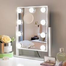 Lighted Makeup Mirror| Vanity Mirror With Lights, Touch Control Design 3 Colors 9 Dimable LED Bulbs, Detachable 5X Magnification, 360°Rotation& Smart Touch Control For Home,Room,Bedroom Decor, (White) 12" L X 14" W