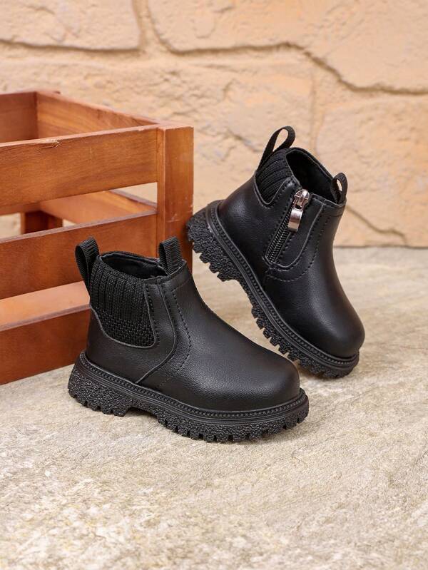 Mode Kinder Stiefeletten, Kleinkind Schuhe mit seitlichem Reißverschluss für Frühling und Herbst, Neue Lederoberfläche für Jungen und Mädchen, Babys Weiche Sohle Chelsea Stiefel, Vielseitig für den täglichen Gebrauch