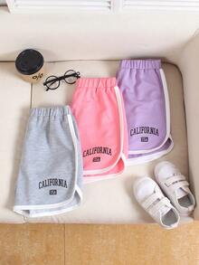 3件套女童休闲运动风字母印花下摆短裤，夏季