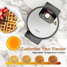 Aigostar Round Waffle Maker With Non Stick Deep Fill Plates, Adjustable Temperature Control, Belgian & American Waffle Machine, Cool Touch Handle, 1000W - Crunchy - UK Plug(220-240V) - View 3