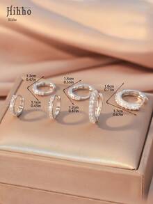 Hihho 6 件简约圆形耳环套装，适合女士，时尚轻盈闪亮方晶锆石嵌入式彩色锆石系列耳环，适合休闲运动装 - 銀色 - 查看 9