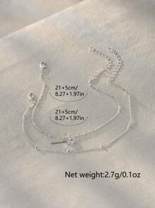 Nooxian 2pcs/Set Summer Beach Vacation Geometric Copper Pendant Cross Chain Pearl Anklet Set For Women (Random Bead Quantity)