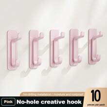 5pcs/10pcs ABS Non-Drilling Hooks, Strong Adhesive Bathrobe And Towel Hooks, Wall Key Hangers, Bathroom And Kitchen Accessory Racks, Coat Hangers, Anti-Rust Shower Door Hangers, Strong Nail-Free Small Hooks, Organizer