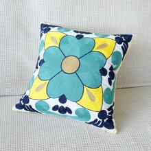 1 件蓝绿花朵刺绣靠垫套，美式乡村风格刺绣沙发抱枕套，家居装饰