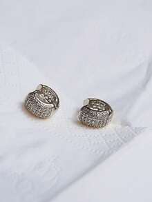 18k Gold Faux Rhinestone Earrings - Ins Style, Birthday Or Wedding Gift Accessory (Affordable Luxury) - Small C Five-row Drill - View 8