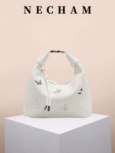 1 Pc Casual Versatile Women's Shoulder Bag, Fashion Handbag, Butterfly Decor, Adjustable Long Strap, Crescent-Shaped, Suitable For Young Women - Travel, Shopping, School, Dating, Women's Gift, Office, Work, Business, Commuting
