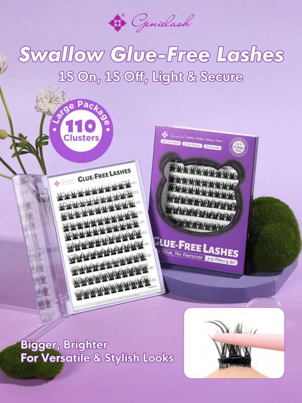 [110Pcs] GENIELASH Glue-Free Swallow Eyelash For Beginner Self Adhesive Eyelashes Natural False Eyelashes No Need Glue