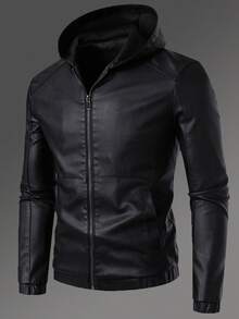 Men's Spring Autumn Casual Vintage Ridding Bike PU Leather Motorcycle Jacket - Black - View 4