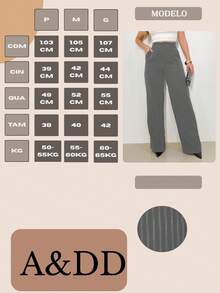 LIN SERVIÇOS, REF: H932 - Women's Striped High-Waisted, Wide-Leg Trousers, Ideal For Casual And Formal Looks. Lightweight, Stylish And Elegant, They Offer Comfort And Sophistication For A Variety Of Occasions. - 深灰色 - 查看 6