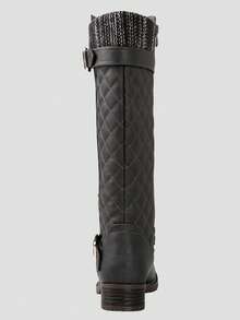 GLOBALWIN Women's Quilted Knee High Boots For Women Low Heel Comfortable Fashion Riding Boots Fall Boots Holiday Season Winter Boots - Grey - View 5