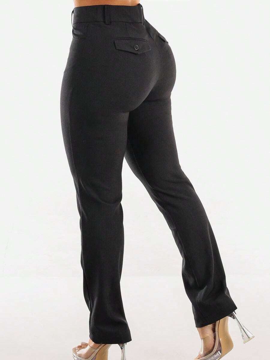 Pantalones elegantes de talle alto que levantan glúteos, de pierna recta, en color carbón - Multicolor - Ver 1