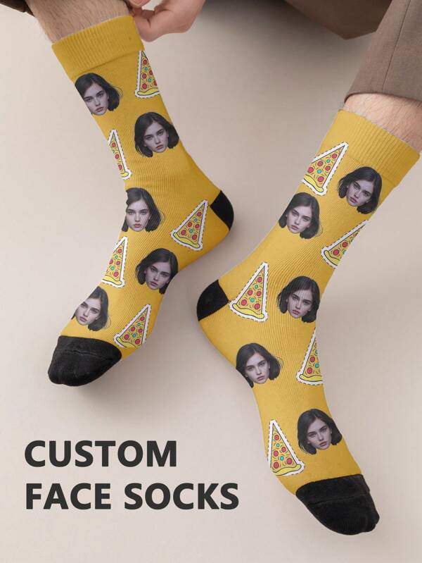 1 par de calcetines de tubo medio personalizados con rostro de mujer, pon cualquier rostro en los calcetines, calcetines personalizados con fotos, pares de imágenes personalizadas interesantes con calcetines de longitud media a larga, apropiados para el Día de San Valentín, cumpleaños, regalos y otras ocasiones