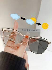 一副双色金属猫眼眼镜，复古甜美个性时尚电脑眼镜，可配近视镜片或透明镜片，户外变色时尚眼镜 - 彩色 - 查看 6