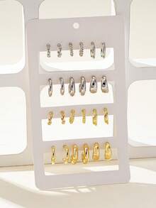 24pcs Minimalist Small Crystal Stud & Hoop Earrings Set, Versatile For Date, Vacation, Daily Wear, Couple Gift, Festival - Gold and Silver - View 2