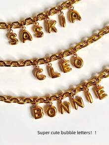 1pc 3D Bubble Name Necklace, Stainless Steel Bubble Initial Charm Personalized Jewelry Gift Custom Nameplate Necklace, Initial Round Bubble Necklace - Personalized Gift For Friends, Couples And Family, Special Customized Name Necklace Design, Suitable For Wedding, Valentine's Day, Mother's Day Gifts, Fashionable, Retro, Minimalist, Casual, Black, Silver - Gold - View 6