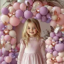 110pcs Pink & Purple Balloon Arch Kit, Dusty Rose, Purple, White, Metallic Rose Gold Latex Balloons For Bridal Shower, Baby Shower, Wedding, Anniversary, Engagement, Girl & Kid Birthday Party Decorations