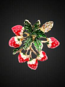 1 broche colorido de morango com frutas glaceadas, acessórios de roupas elegantes, alfinetes decorativos, design criativo