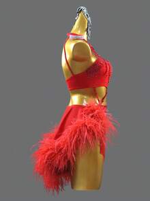 ABC Dancing 新款性感女式拉丁舞裙，女童舞蹈比赛、舞台表演、派对服装，带流苏和羽毛