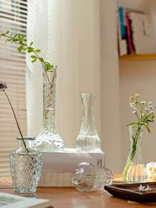 1 套复古迷你花瓶，各种款式，小花瓶用于中心装饰，透明花盆带雕刻细节，非常适合乡村婚礼、派对和聚会餐桌装饰、家居装饰、花瓶、中心装饰、餐桌装饰，用于现代波西米亚风格