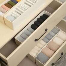 1 pieza Caja de almacenamiento de calcetines con estilo de cajón, caja organizadora rectangular de lino simple con compartimentos, caja de almacenamiento plegable para el hogar para calcetines y accesorios - Blanco - Ver 4