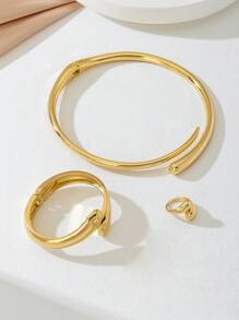 3pcs/Set Women Exaggerated Abstract Geometric Snake Design Ring, Bracelet, Necklace Suit, Suitable For Ladies, Party, Casual, Romantic Occasions