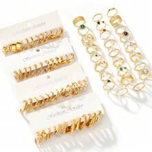 Frauen Schmuckset (24 Paar Ohrringe + 26 Stücke Metall eingelegt mit künstlichen Kristalldekorationen), modischer Schmuck