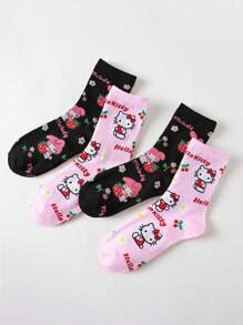 Sanrio 2 Pairs Sanrio Cartoon Socks Women Cute Socks, Comfortable, Breathable, Personalized Creative Anime, Mid Calf, Y2k, Machine Washable, For Couple, Men, Women