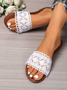 Women's Round Toe Casual Flat Slippers, Summer Open Toe Sandals