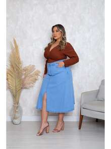 WOMEN'S PLUS SIZE HIGH WAIST FLARE JEANS SKIRT FROM 46 TO 60