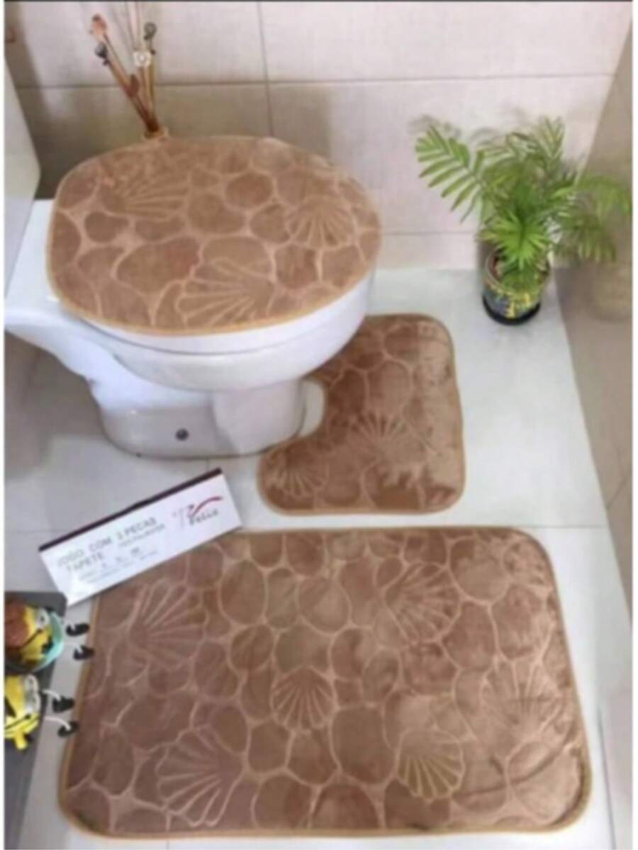 Bathroom Set Designed (Plain) With 3 Non-Slip Pieces (*VARIOUS DESIGNS*) - Camel - View 1