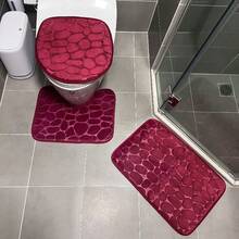 Bathroom Set Designed (Plain) With 3 Non-Slip Pieces (*VARIOUS DESIGNS*) - Burgundy - View 1