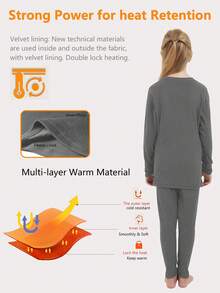 HOPLYNN 女童保暖压缩内衣套装，天鹅绒上衣+裤子，天鹅绒内衬打底裤