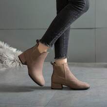 BOTAS cortas de Chelsea de gran tamaño, Cabeza Redonda negra, ocio y comodidad, botas gruesas, botas desnudas, botas cortas y botas Británicas, Botas y Botines de Mujer - Camel - Ver 1