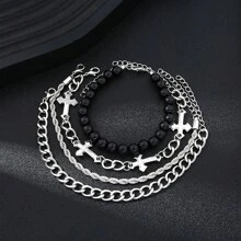 Set de 4 pulseras de acero inoxidable con cuentas en forma de cruz, estilo punk, para hombres, regalo