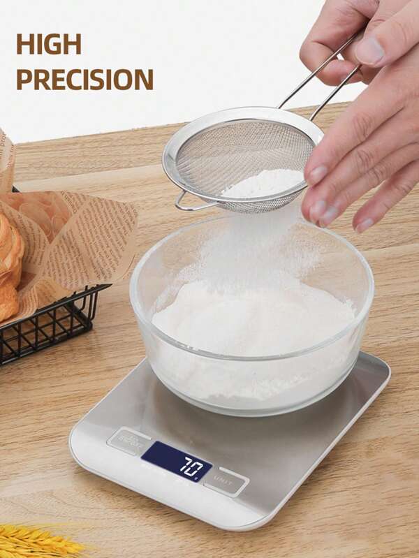 Balanza de cocina digital, báscula de alimentos de alta precisión con plataforma de acero inoxidable, capacidad de 10kg, función de tara, conversión de unidades, para cocinar y hornear, pilas AAA no incluidas