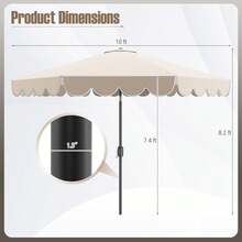 Lifezeal 10 FT Patio Umbrella With Crank Tilt Adjustment Ruffles Vented Top 8 Ribs - 米色 - 查看 9