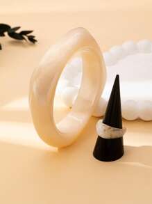 2er Set modische & elegante weiße/braune/schwarze Armreif & Ring aus Acryl, geeignet für Frauen zum Tragen bei Partys, Abendessen, Hochzeiten, als Geschenk