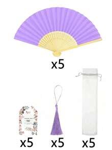 40pcs/20pcs Light Purple Tassel Folding Fans Set, Guest Favor Set, Includes 5pcs/10pcs Light Purple Fans, 5pcs/10pcs Floral Thank You Cards, 5pcs/10pcs Light Purple Tassels And 5pcs/10pcs Organza Drawstring Bags, Suitable For Wedding Souvenirs, Bridesmaid Gifts, Wedding Photo Props, Atmosphere Creator, Wedding Decor, Party Favors, Bridal Shower, Theme Parties, Baby Shower