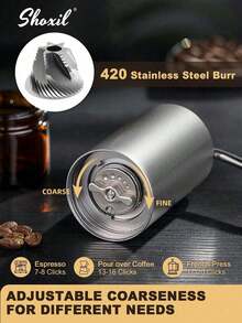 shoxil 1 件优质手动咖啡研磨机 - 容量 20 克，配备 CNC 不锈钢锥形毛刺、可调节研磨设置和胡桃木手柄，适用于浓缩咖啡/滴滤咖啡/法式压滤咖啡，便携，适合旅行/露营/居家