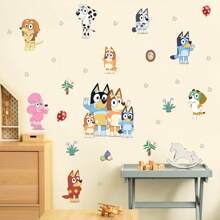 Bluey 1Pc Blueys Family And Friends Wall Decal 60*30CM Removable Wall Sticker Mural Home Room Decoration Bluey Bingo Dog Cute Coco Rusty Muffin Durable Party Decorative Accessories Ideal For Bedroom Living Room (Some Parts May Be Random)