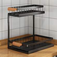 1pc Carbon Steel Under-Sink Storage Rack - Adjustable Multi-Tier Organizer For Kitchen & Bathroom Cabinets, Space-Saving Layered Shelves, No Power Needed, Bathroom Rack Organizer, Rustresistant Material