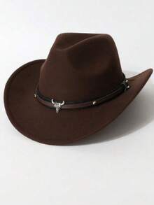 Unisex Western Cowboy Hat, Classic Rolled Brim Soft Felt Hat With Buckle Belt - Multicolor - View 11