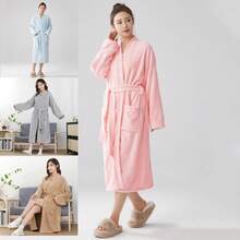 1pc Plush Robe, Shawl Collar Long Robe, Coral Fleece Bathrobe, Warm Fuzzy Robe For Adults Men Women, Hotel/Spa Use, All Season, Absorbent & Quick Dry, Loose Fit, Multiple Colors, Minimalist Design, Bathroom & Home Essentials