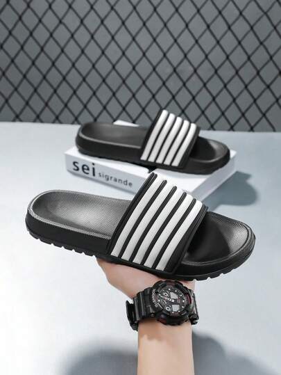 Striped Men's Shoes, Cool Slippers, Anti Slip And Wear-Resistant Slippers, Fashionable And Classic Five Bar Women's Shoes, Couple's One Line Dragging Beach Shoes, Water Wading Shoes