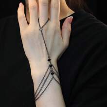 1pc Fashionable Vintage Black Wheel Bead Multi-Layer Rings Chain Bracelet
