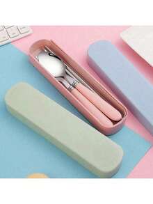 4 件套不锈钢便携式餐具套装带储物盒 - 非常适合野餐、露营和日常使用 - 户外炊具 - 可折叠，旅行餐具套装带储物盒，便携式叉子、勺子和筷子，适合野餐、露营和日常使用，学校用品