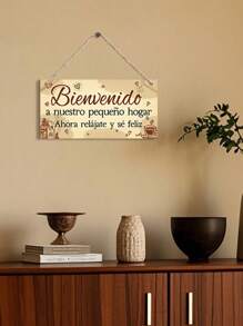 1 pieza / 2 piezas Placa de bienvenida a nuestra casa de España con flores rosas, decoración de habitación rosa, decoración del hogar, decoración de la puerta, fácil de colgar, arte de pared de 8x4 pulgadas