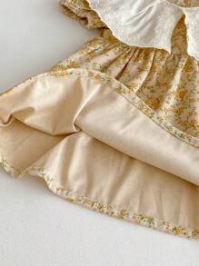 Robe à col claudine à fleurs lune et dentelle style coréen pour bébé fille, automne